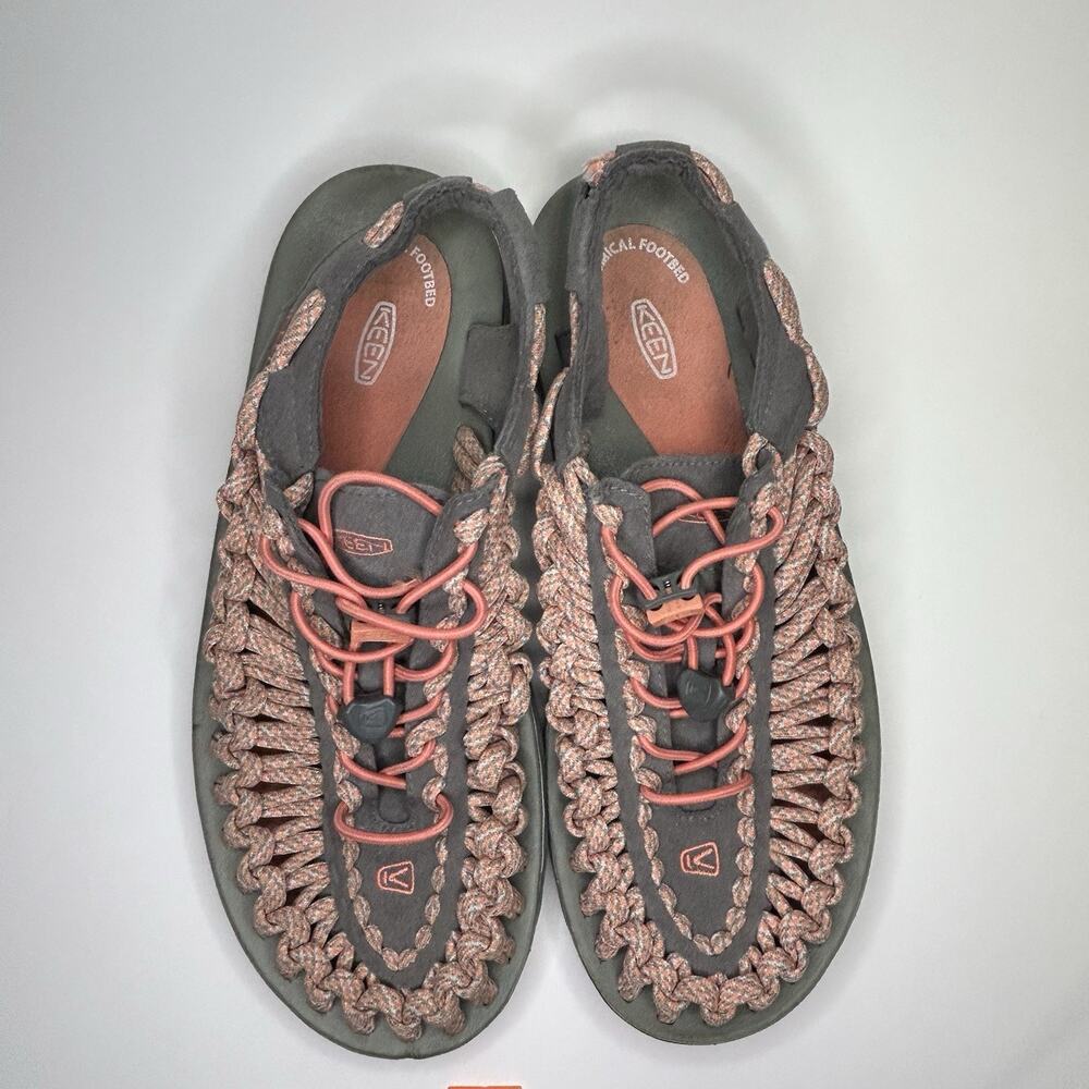 Keen Woven Rope Sandals in Gray and Coral